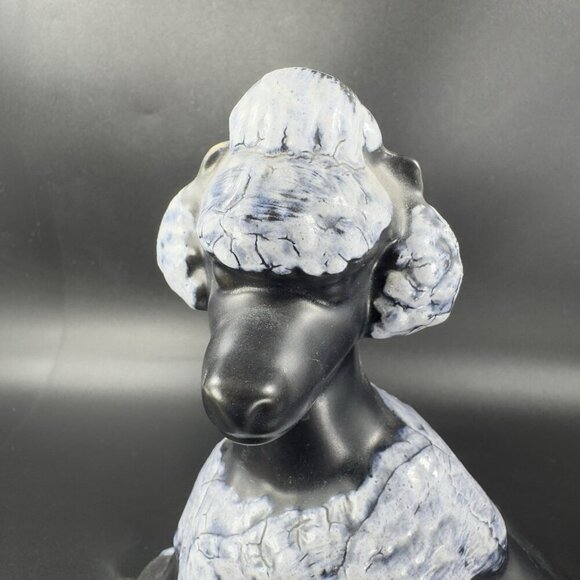 Vintage MCM Poodle Dog Figurine Crackle Glaze Black White Spots Ceramic Decor - Picture 8 of 13